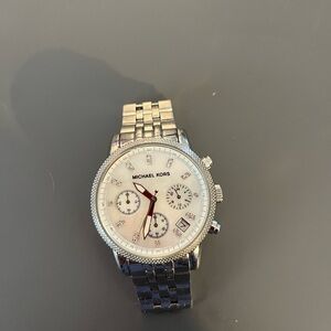 Michael Kors Silver and White Chronograph Watch